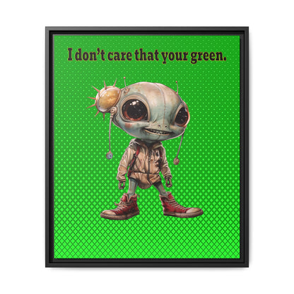 I don't care that your green - framed canvas art (logo green)