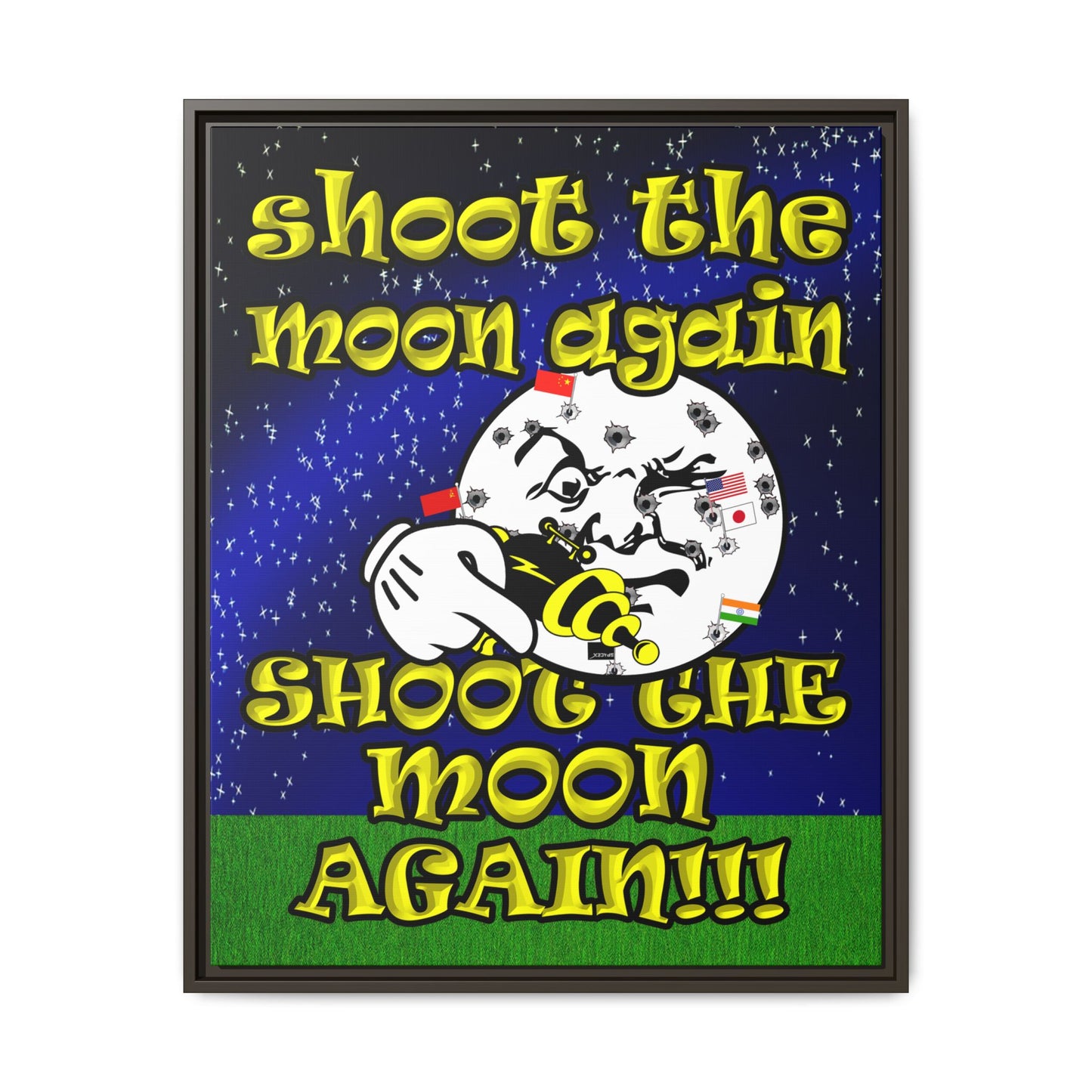 shoot the moon again - framed canvas art ('snoops' background)