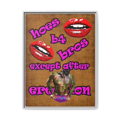 hoes b4 bros - framed canvas art (brown papyrus)