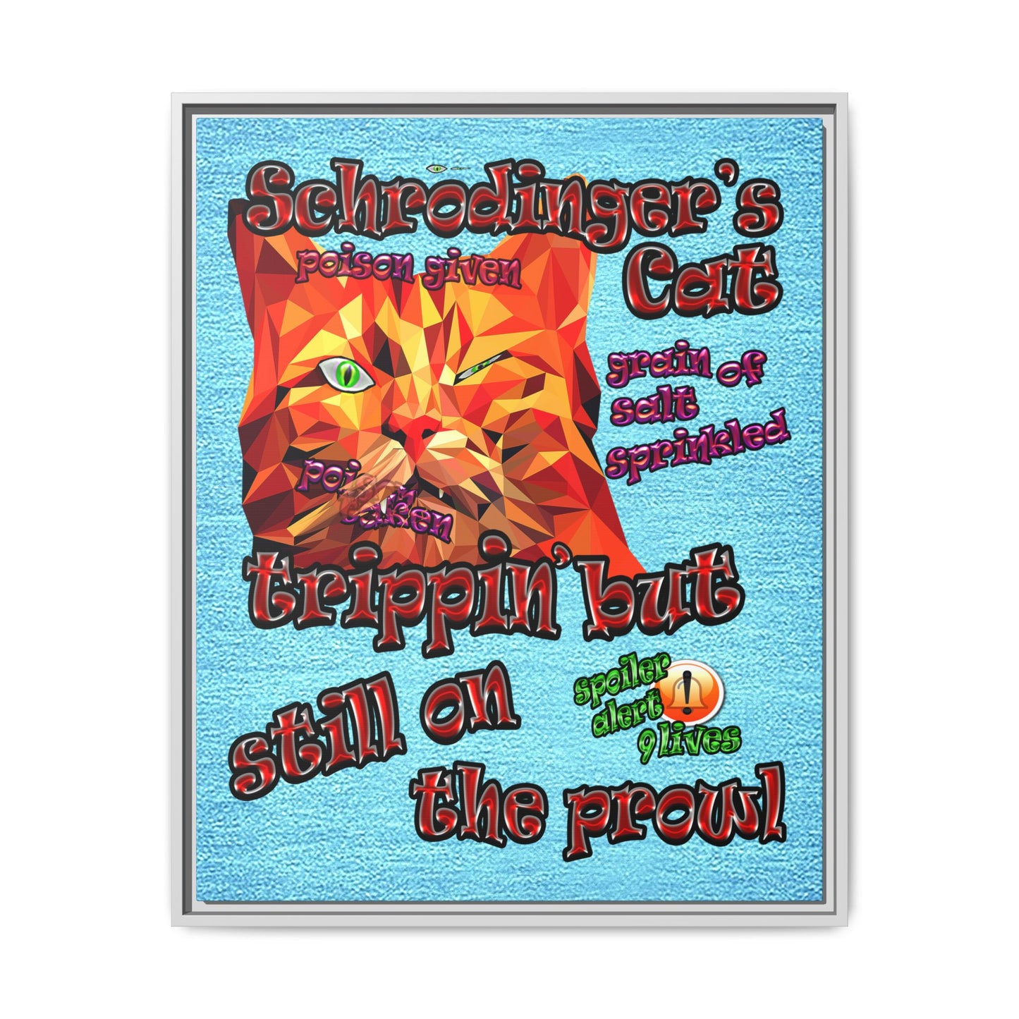 schrodinger's cat - framed canvas art (faded blue)