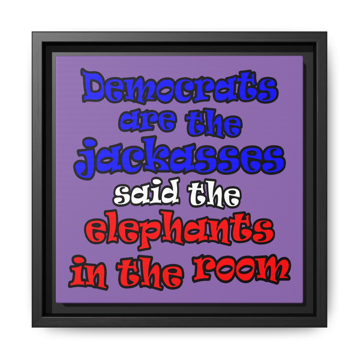 donkeys and elephants - framed canvas art (light purple)