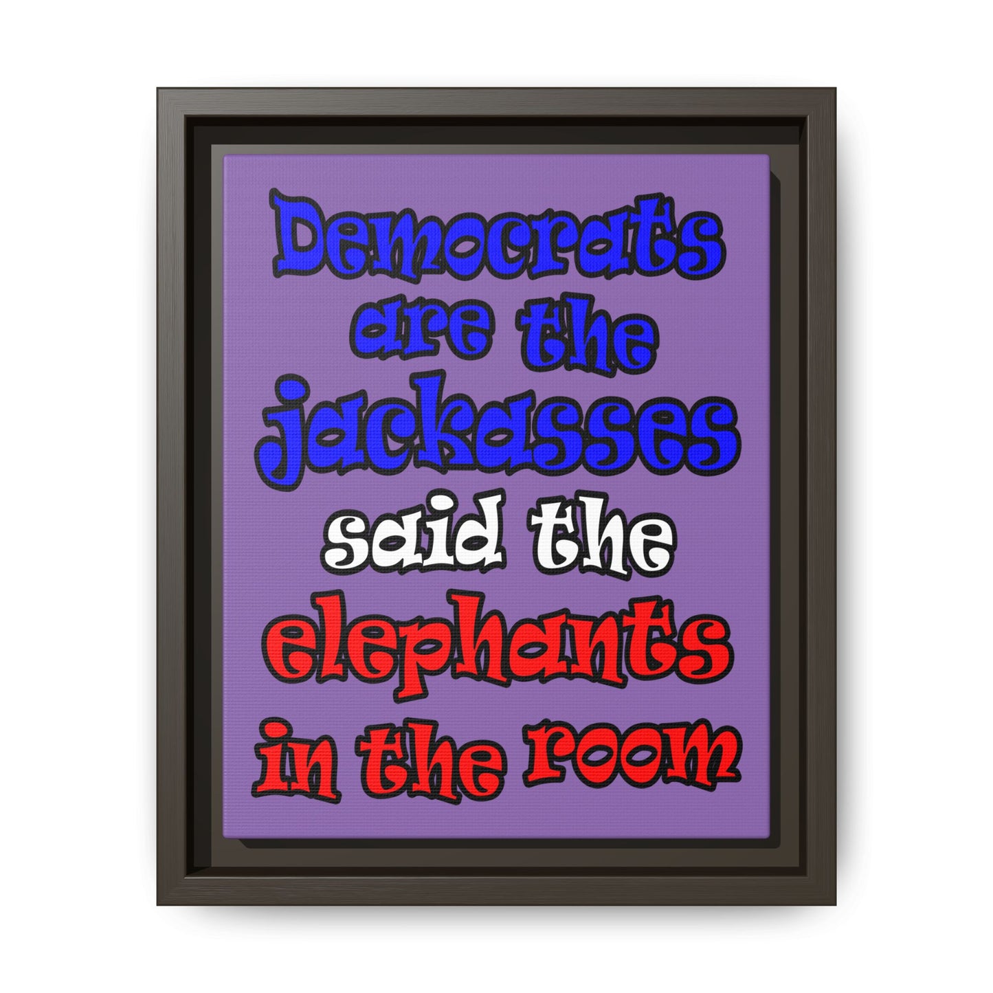 donkeys and elephants - framed canvas art (light purple)