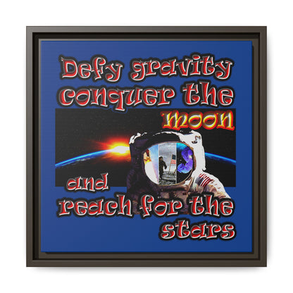 defy conquer reach - framed canvas art (dark blue)
