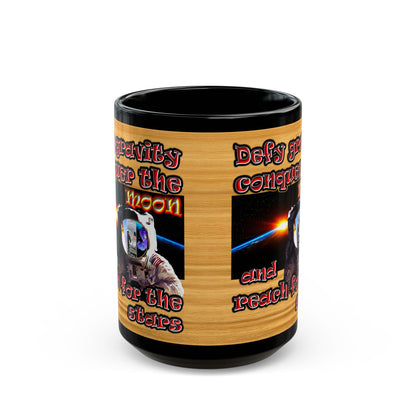 defy conquer reach - Black Mug (butterscotch wood finish)