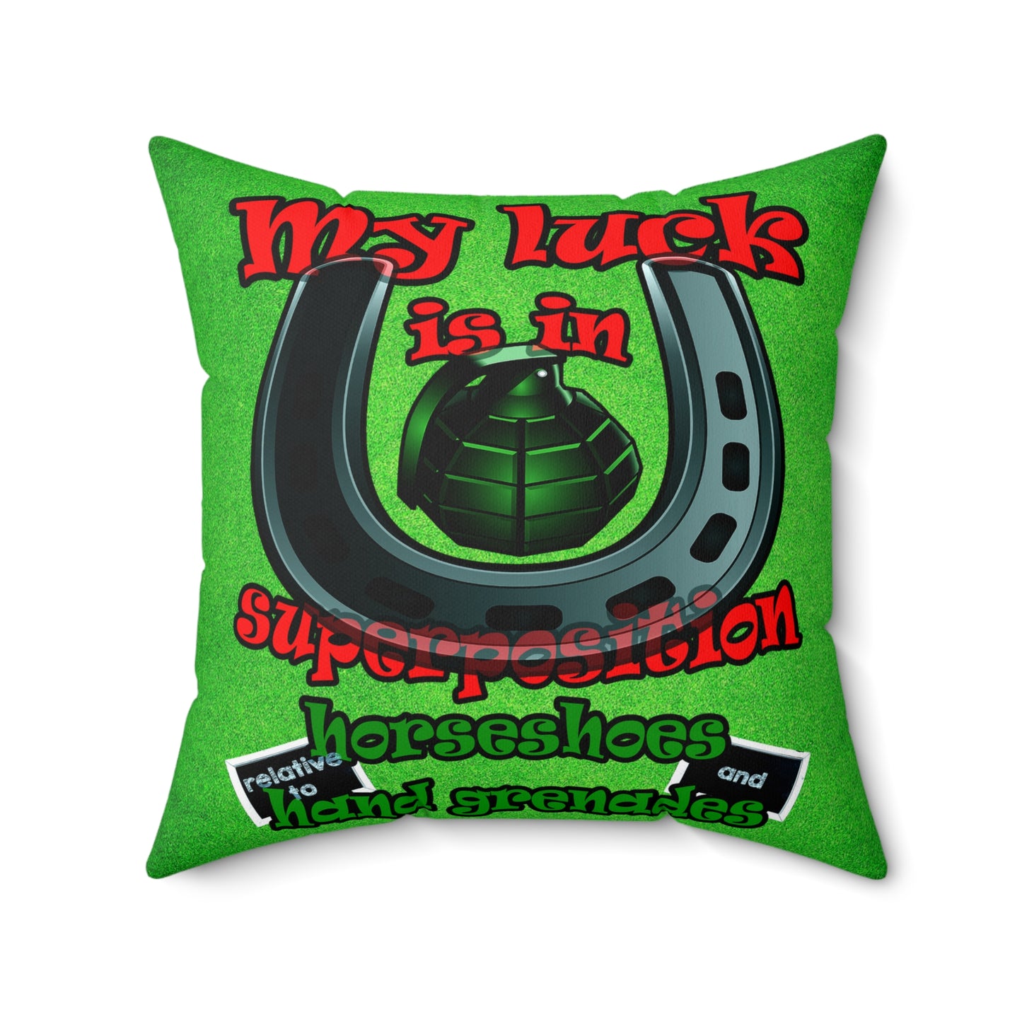 my luck - Spun Polyester Square Pillow - (green turf)