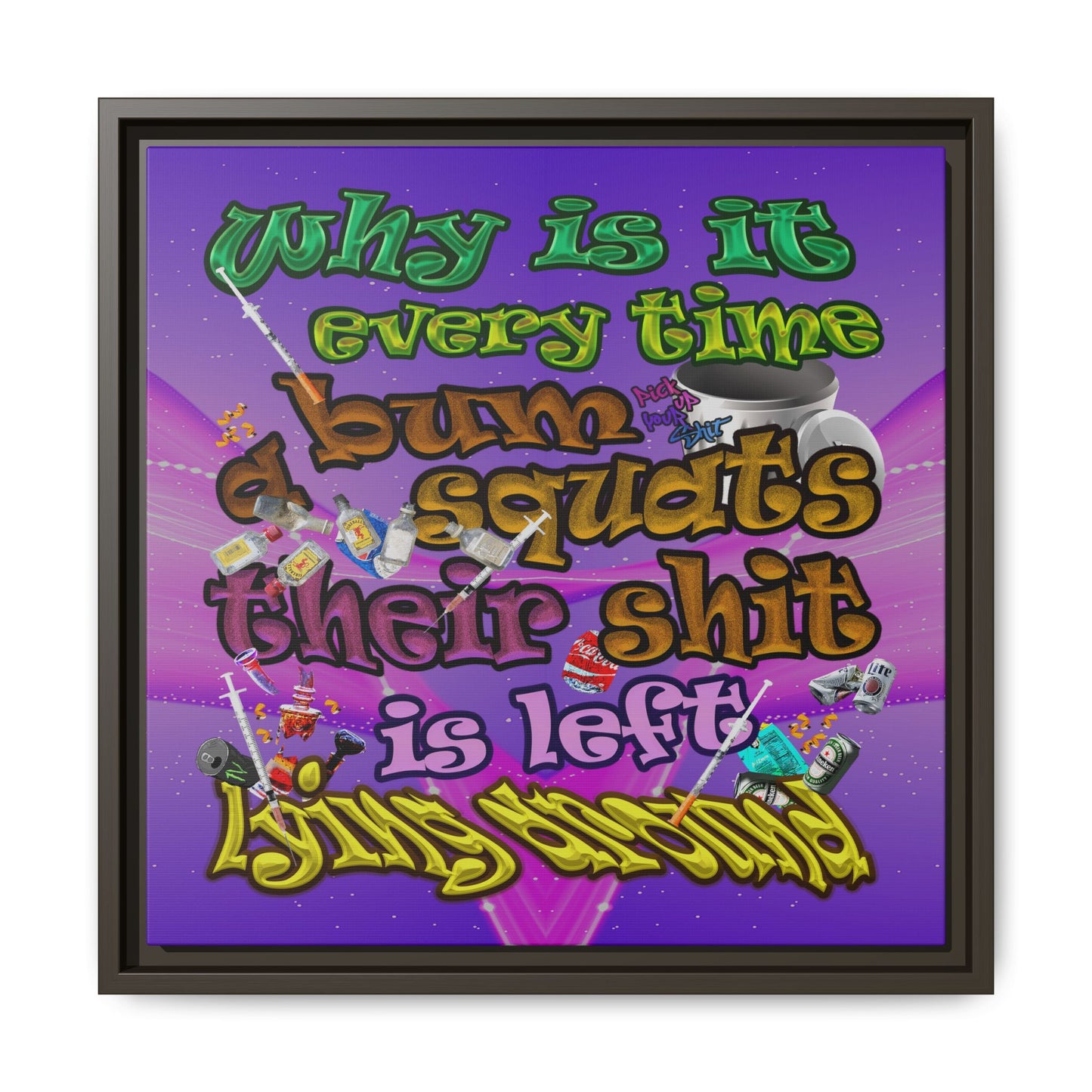 the bum's shit - framed canvas art (purple-pink wave)