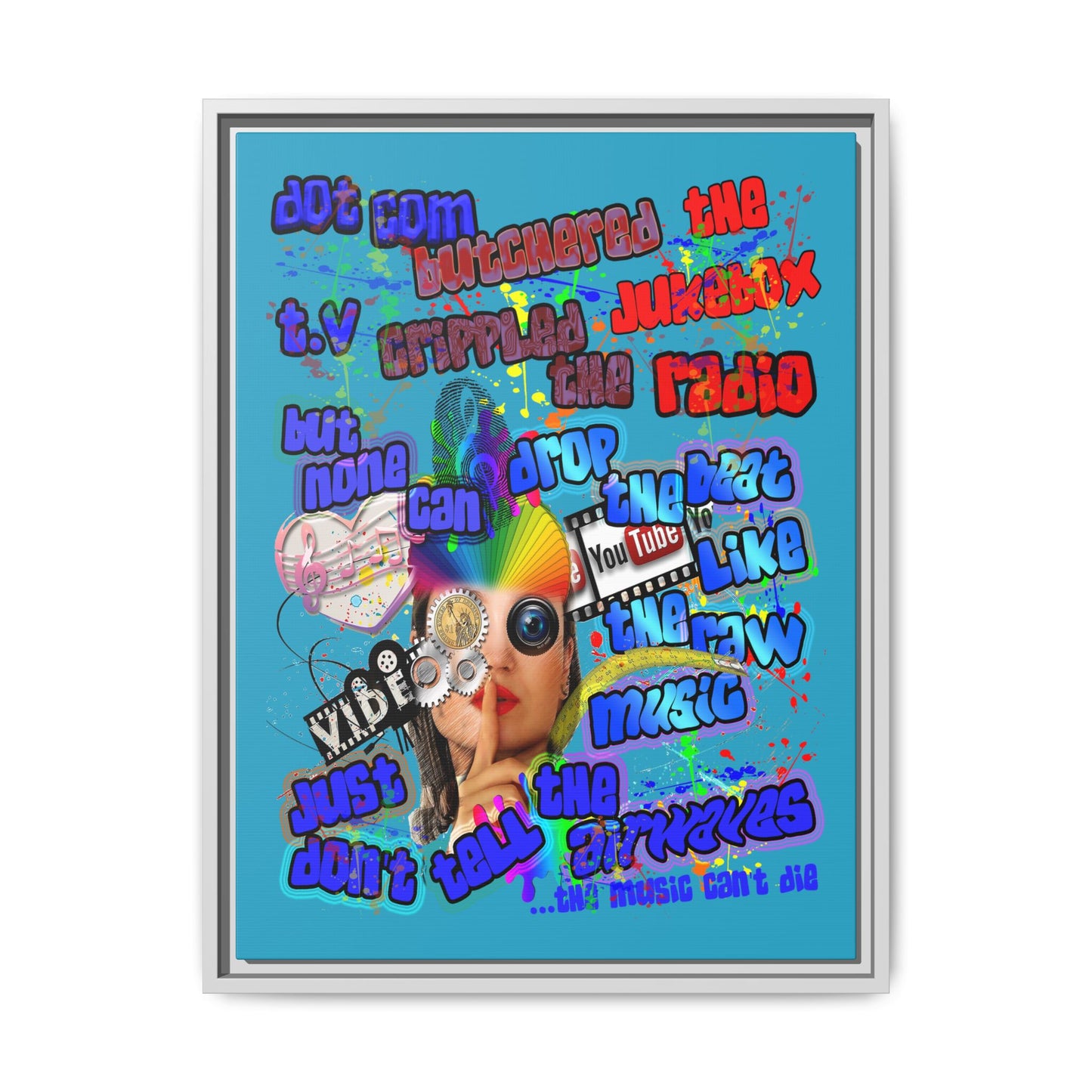 drop the beat - framed canvas art (turquoise)