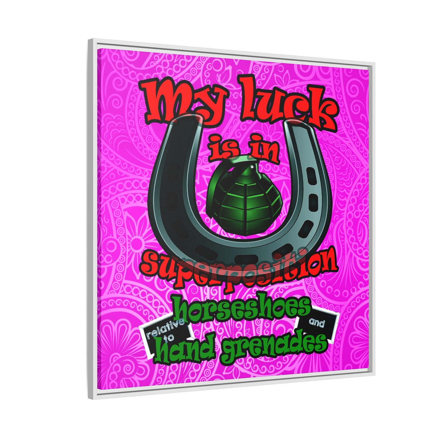 my luck - framed canvas art (pink swirl)