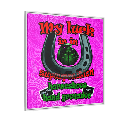 my luck - framed canvas art (pink swirl)
