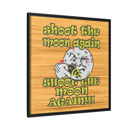 shoot the moon again - framed canvas art (butterscotch wood finish)