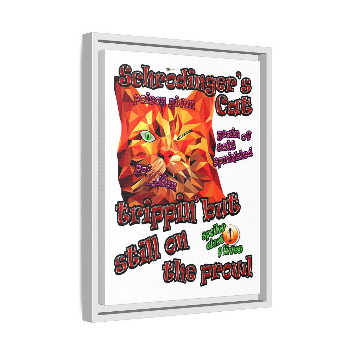 schrodinger's cat - framed canvas art (white)