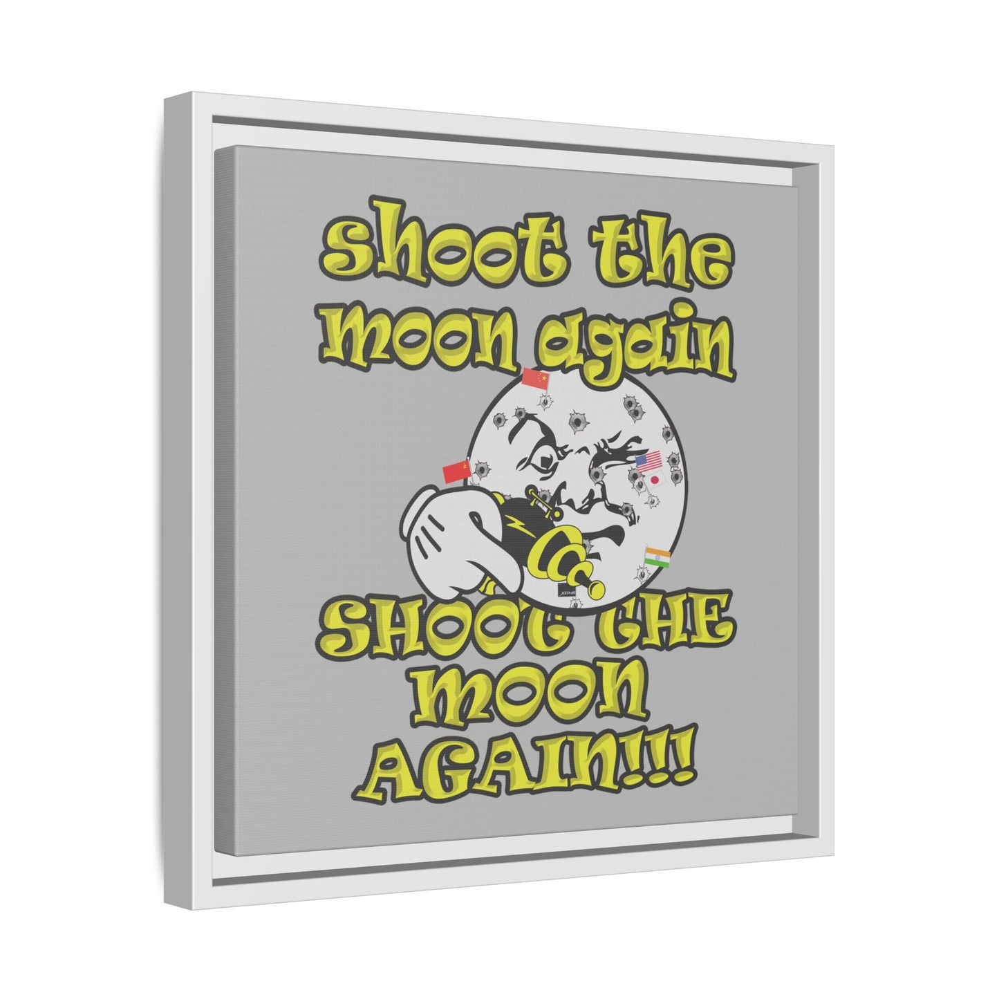 shoot the moon again - framed canvas art (light grey)