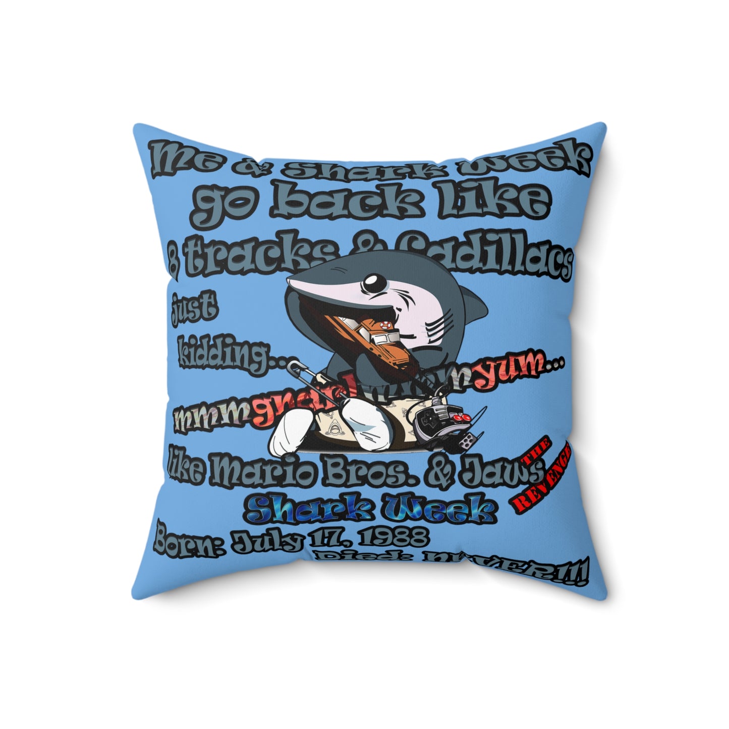 shark week - Spun Polyester Square Pillow - (light blue)