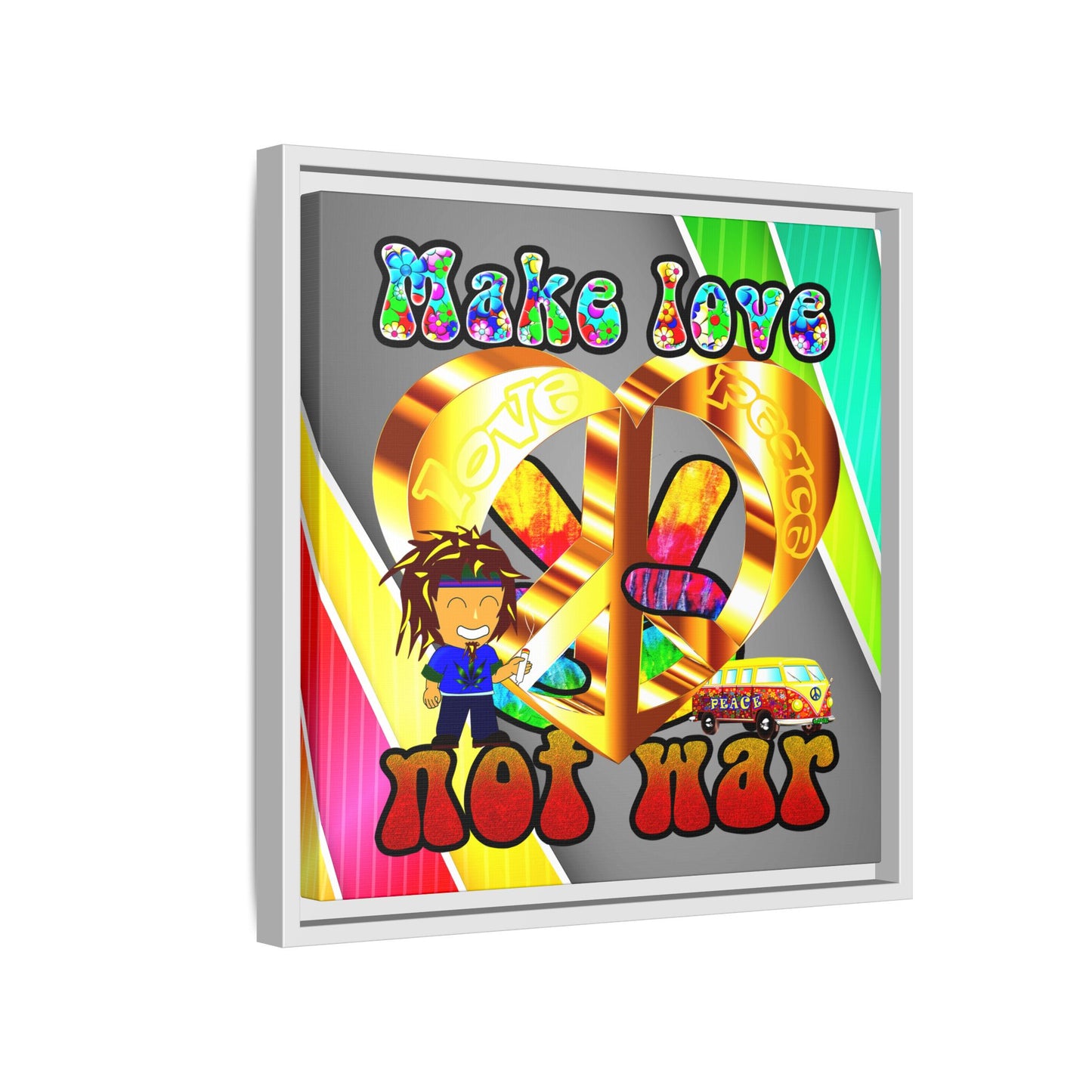 love peace - framed canvas art (rainbow split)