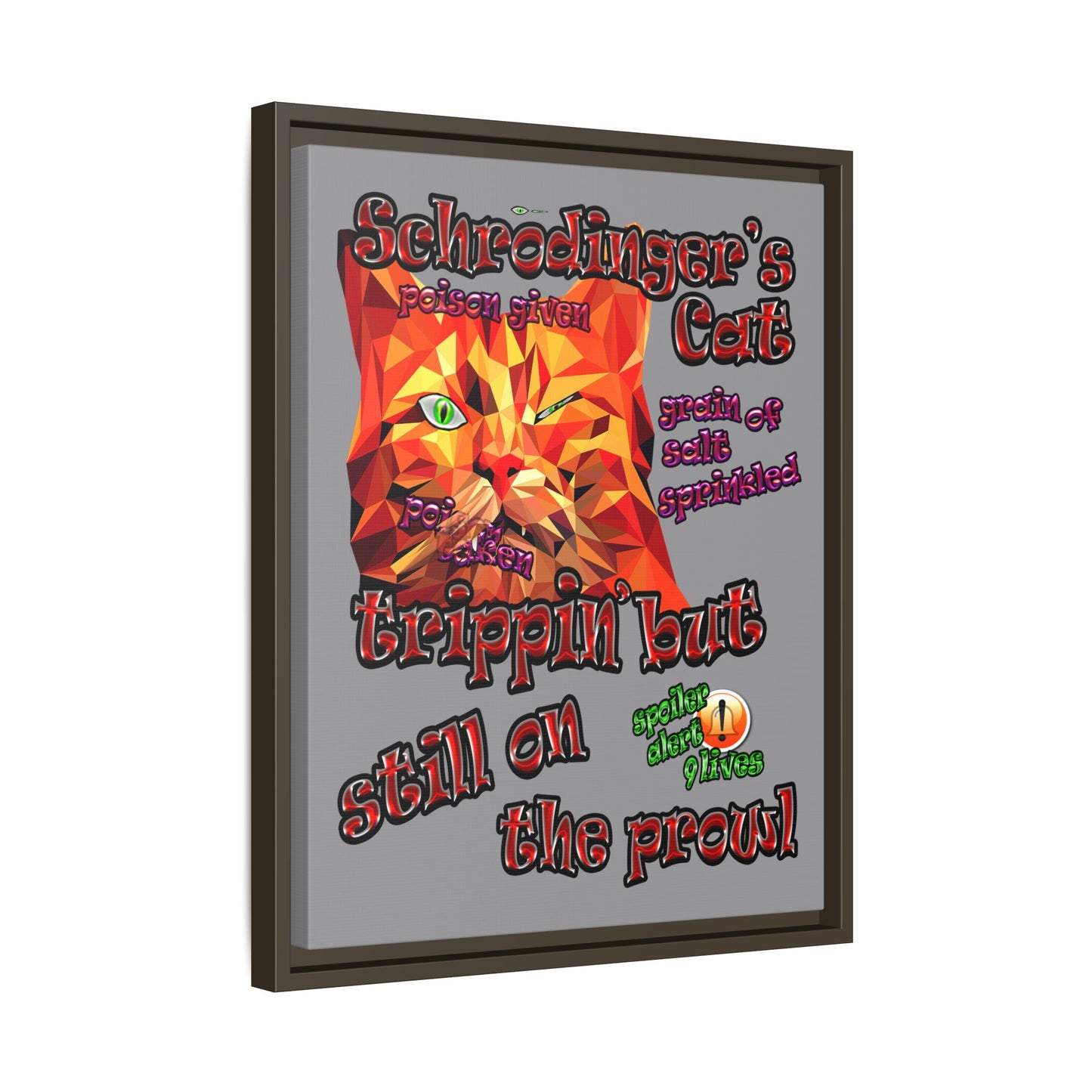 schrodinger's cat - framed canvas art (grey)