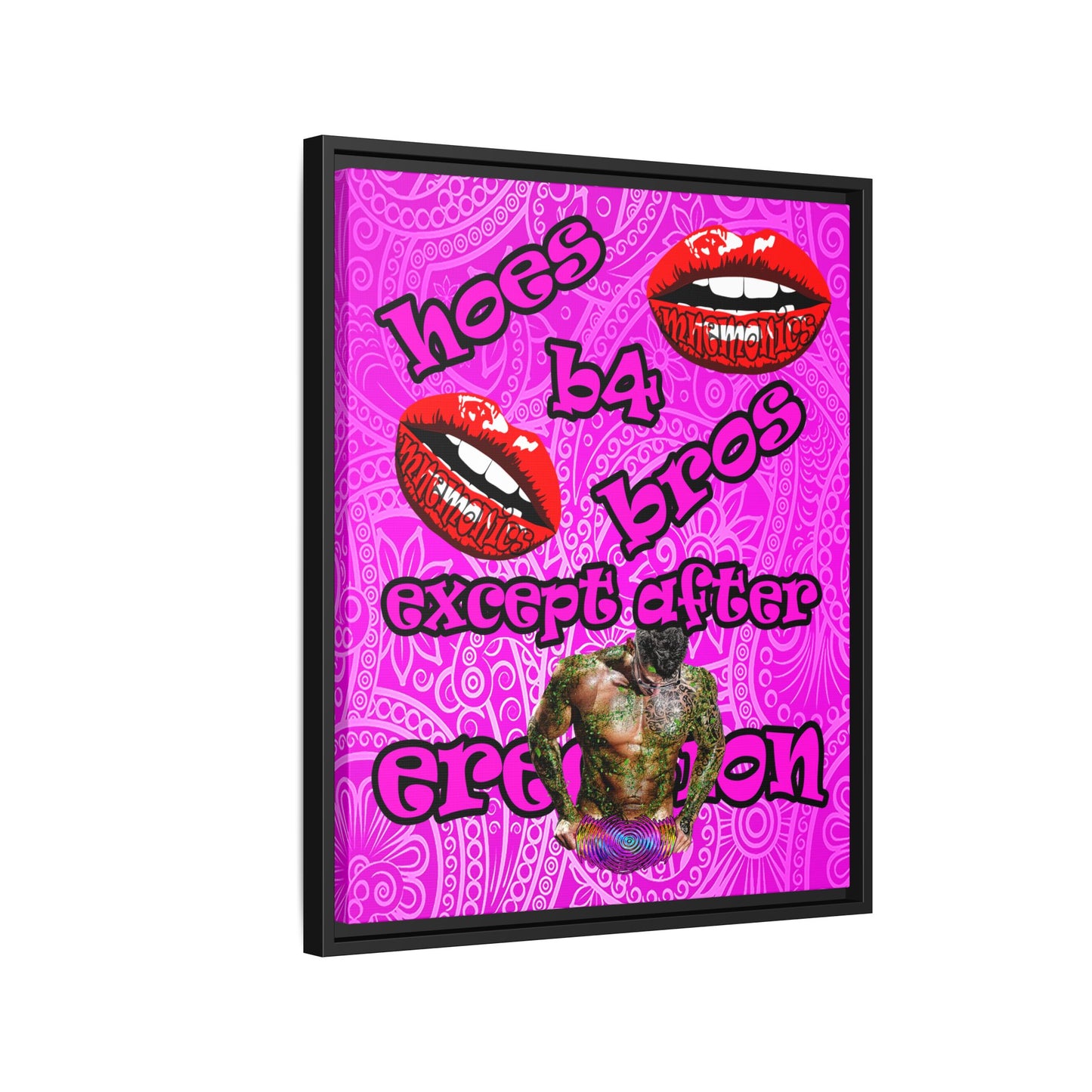 hoes b4 bros - framed canvas art (pink swirl)