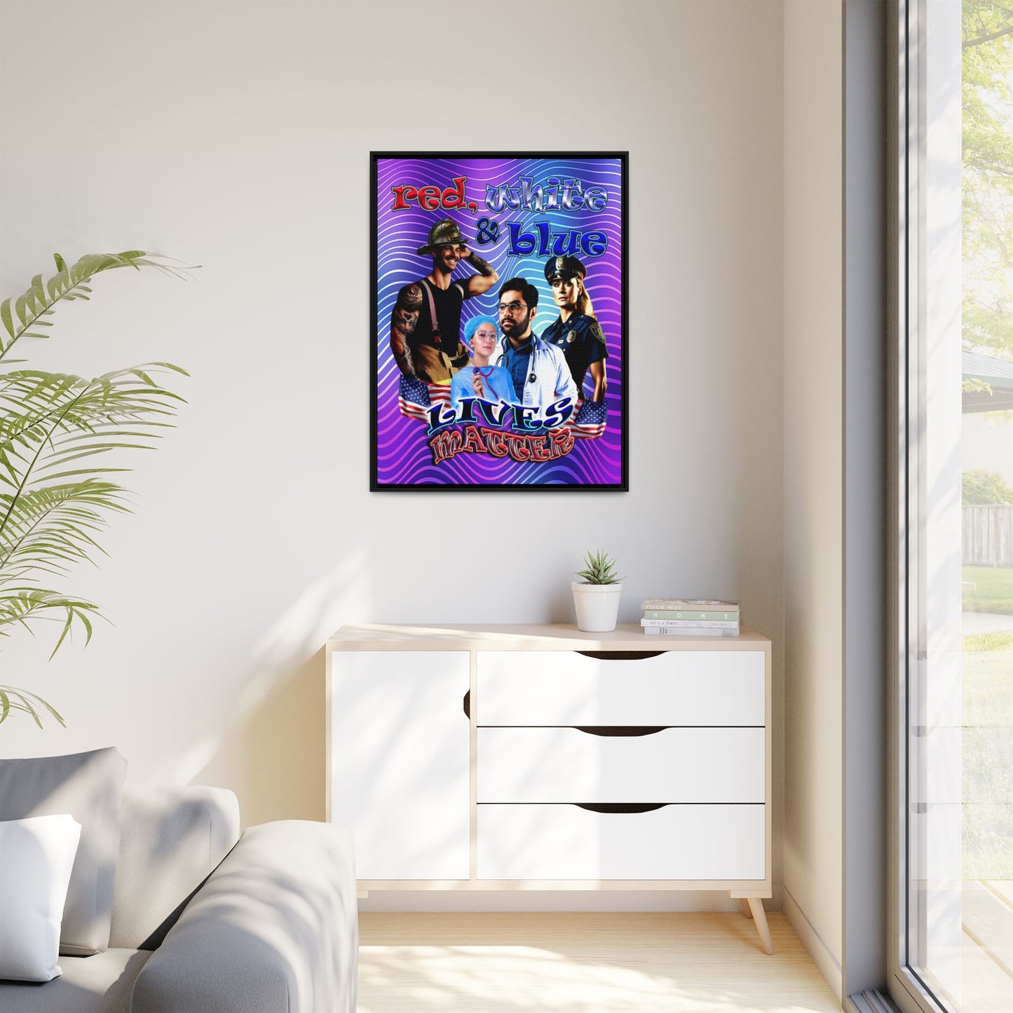 rw&b lives matter - framed canvas art (purple wave)
