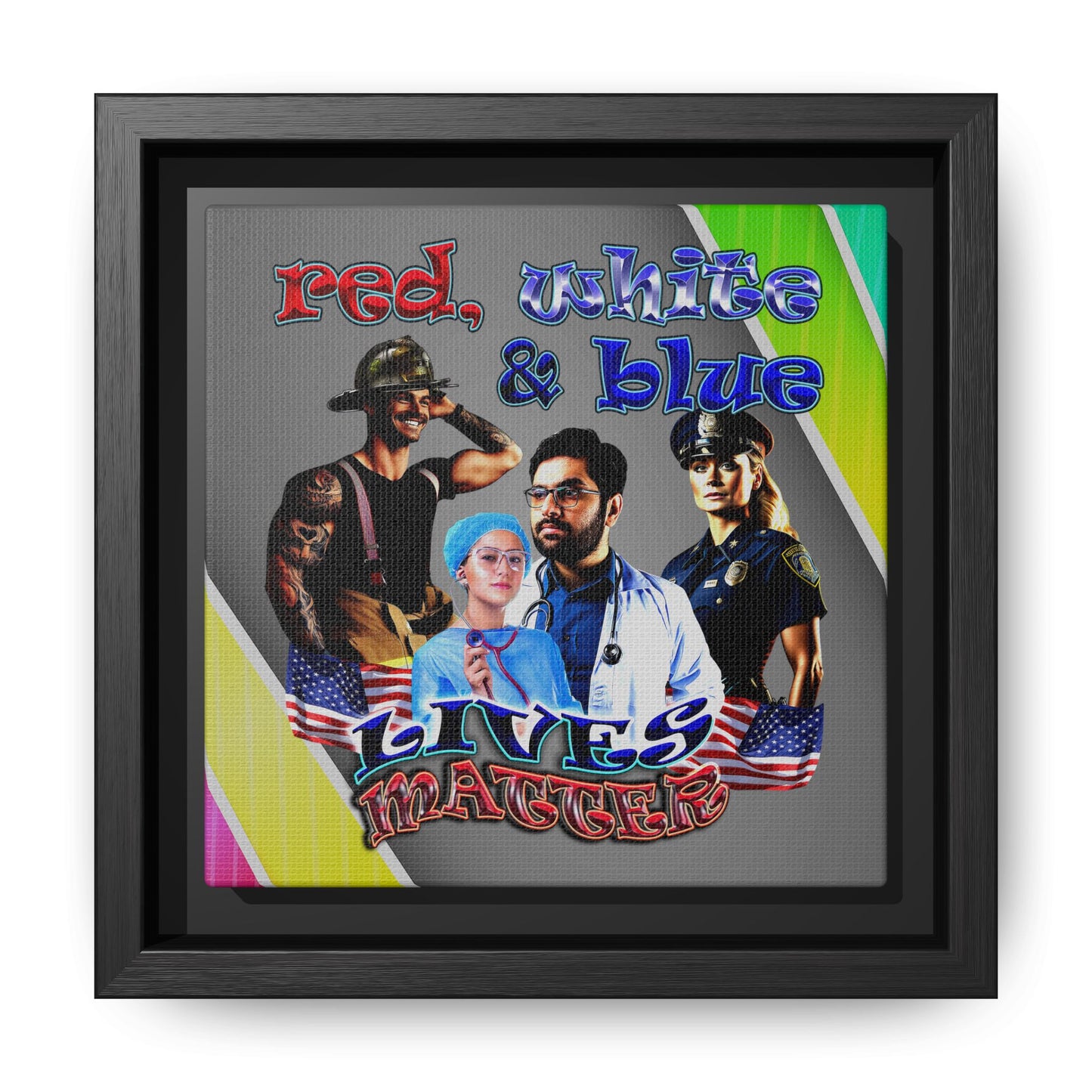 rw&b lives matter - framed canvas art (rainbow split)