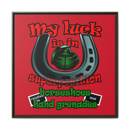 my luck - framed canvas art (dark red)