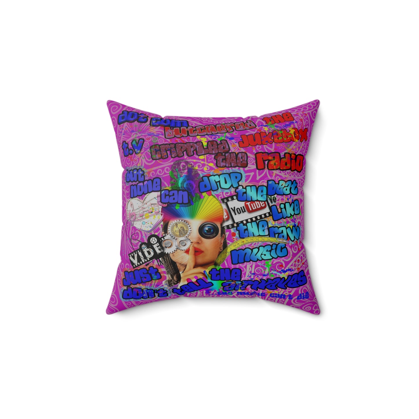 drop the beat - Spun Polyester Square Pillow - (pink swirl)