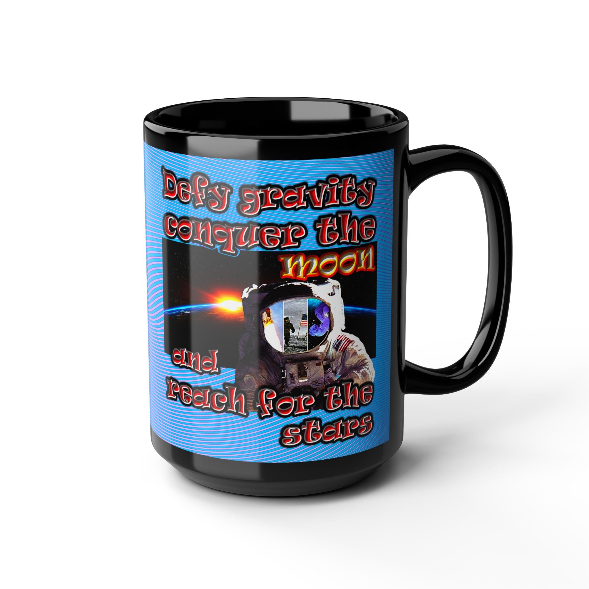 defy conquer reach - Black Mug (light blue-purple wave)