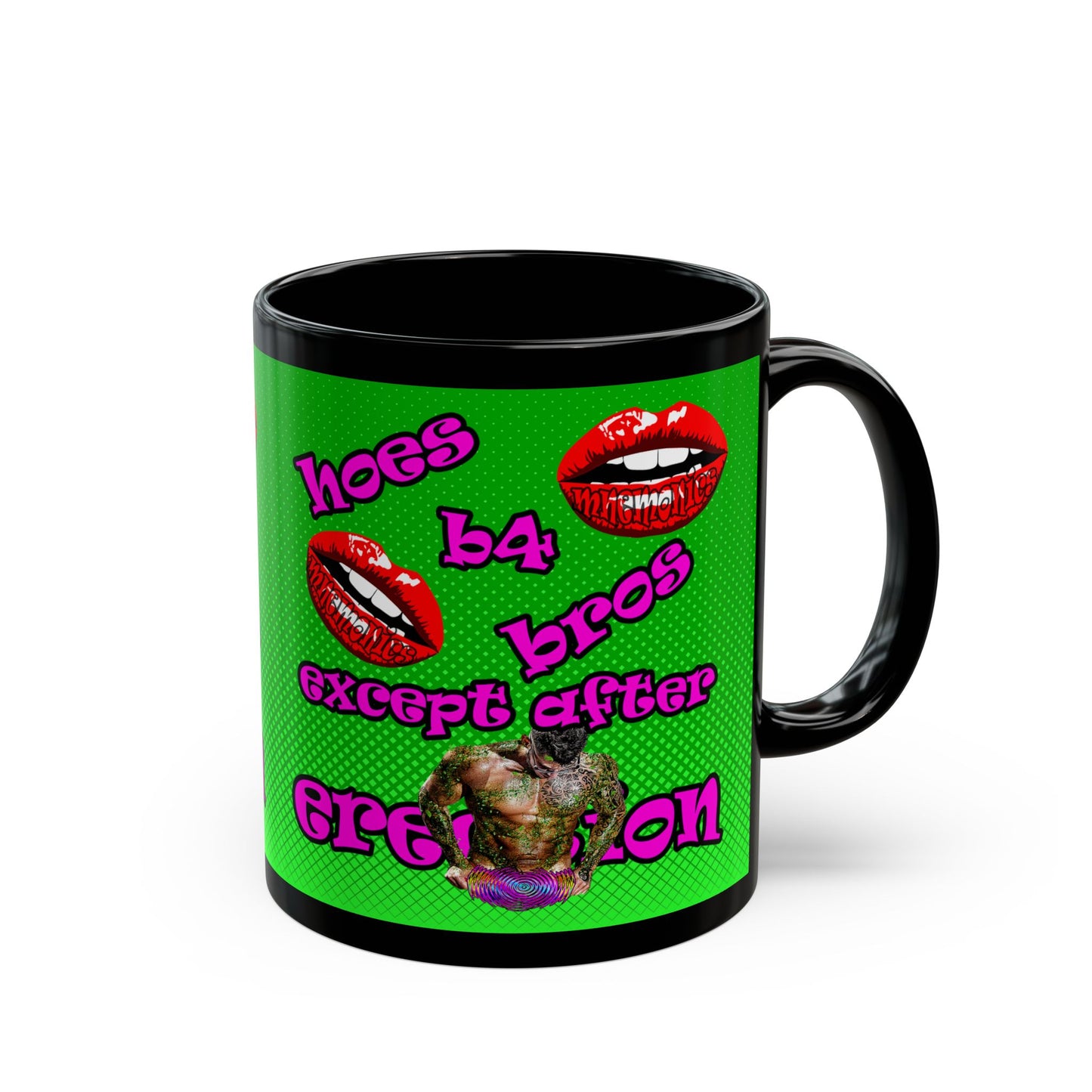 hoes b4 bros - Black Mug (logo green)