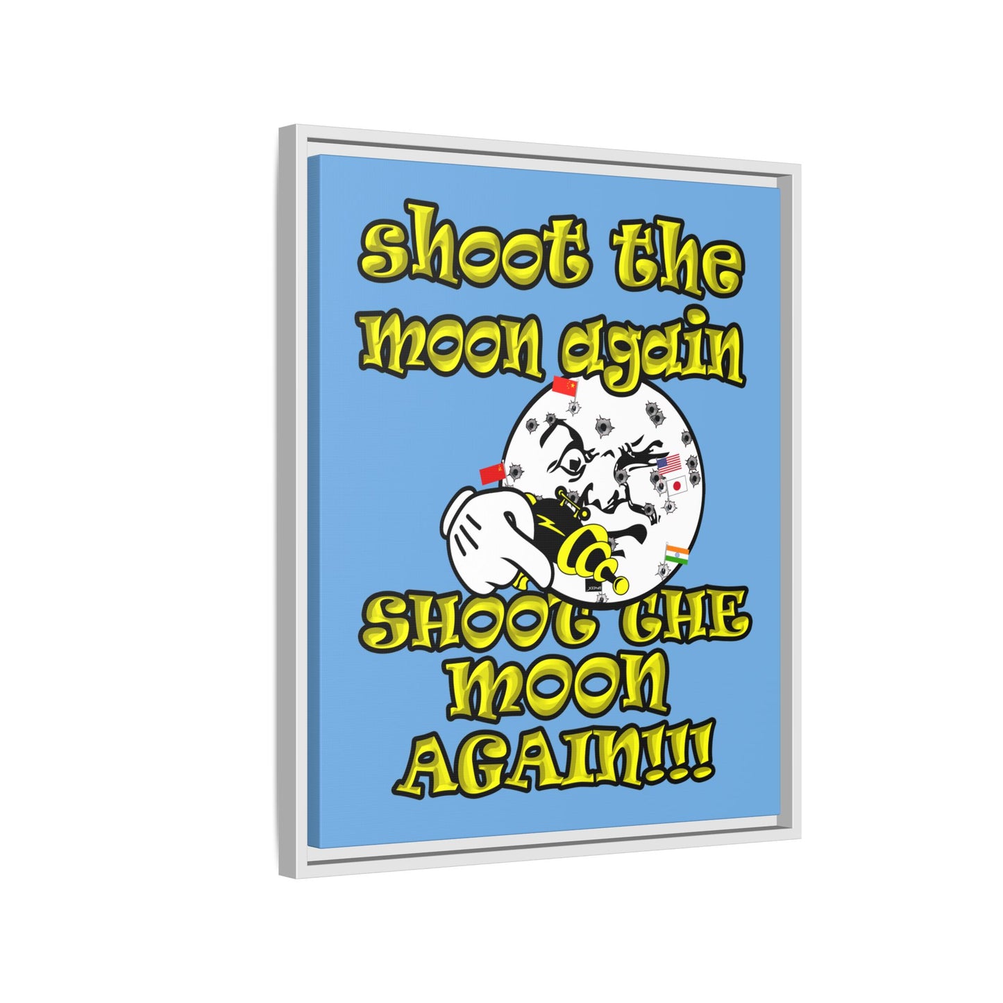 shoot the moon again - framed canvas art (light blue)