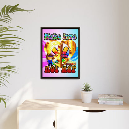 love peace - framed canvas art (light blue-pink wave)