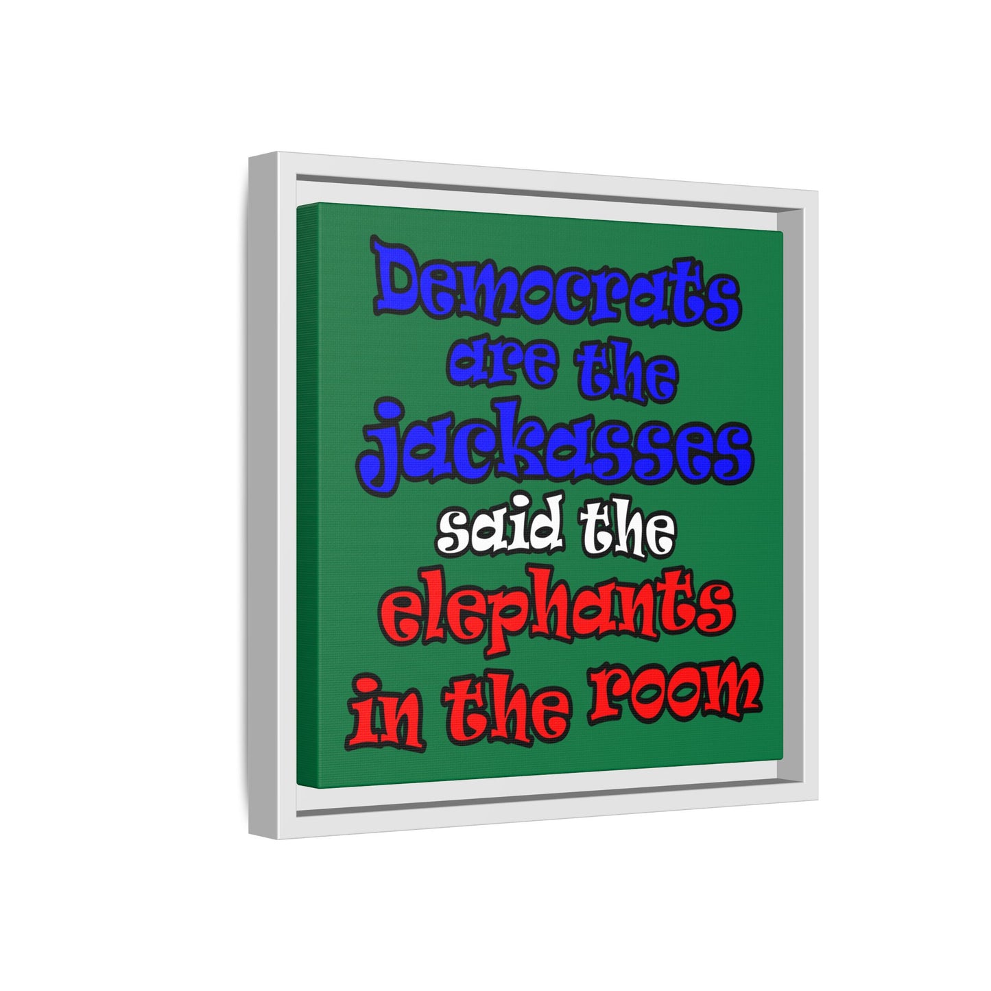 donkeys and elephants - framed canvas art (dark green)