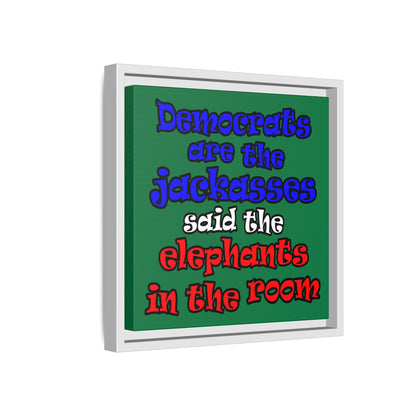 donkeys and elephants - framed canvas art (dark green)