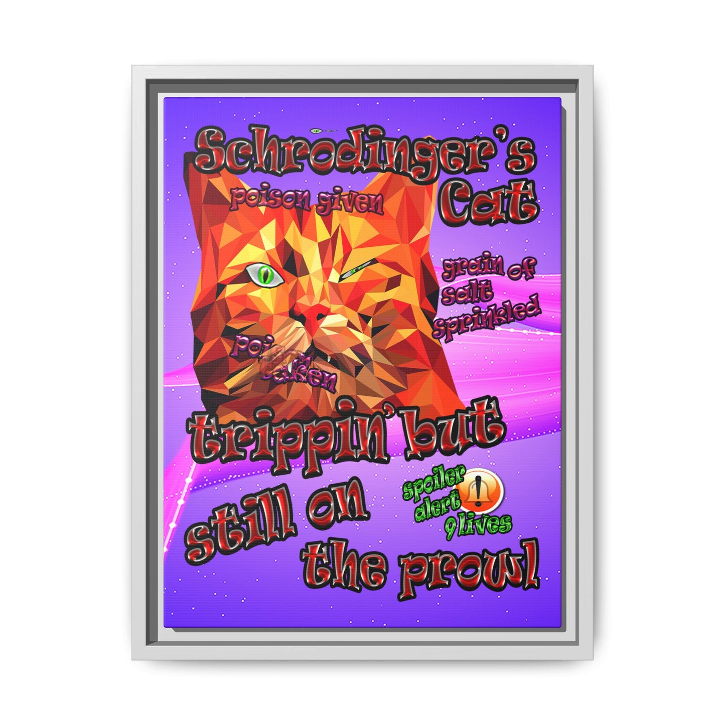 schrodinger's cat - framed canvas art (purple-pink wave)