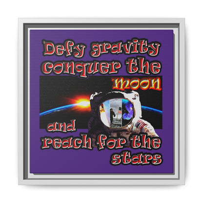 defy conquer reach - framed canvas art (purple)