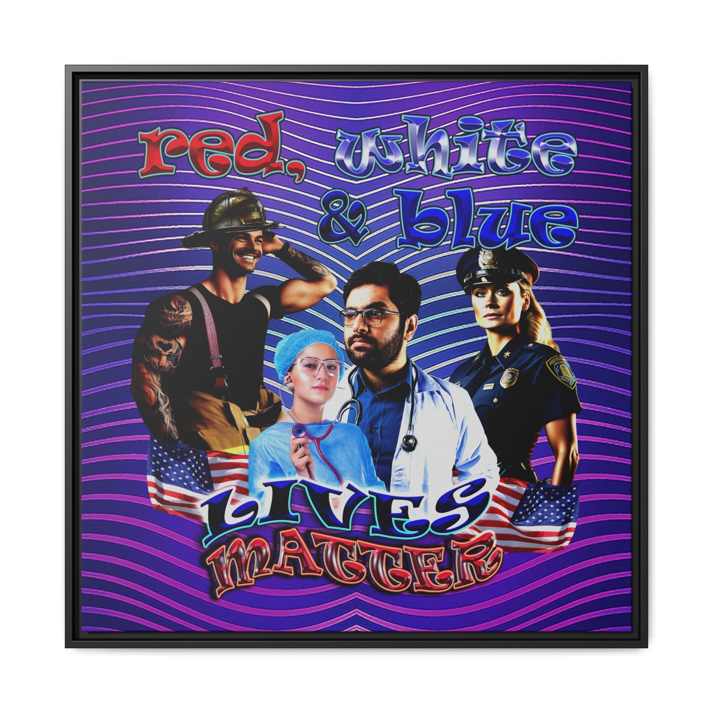 rw&b lives matter - framed canvas art (purple wave)