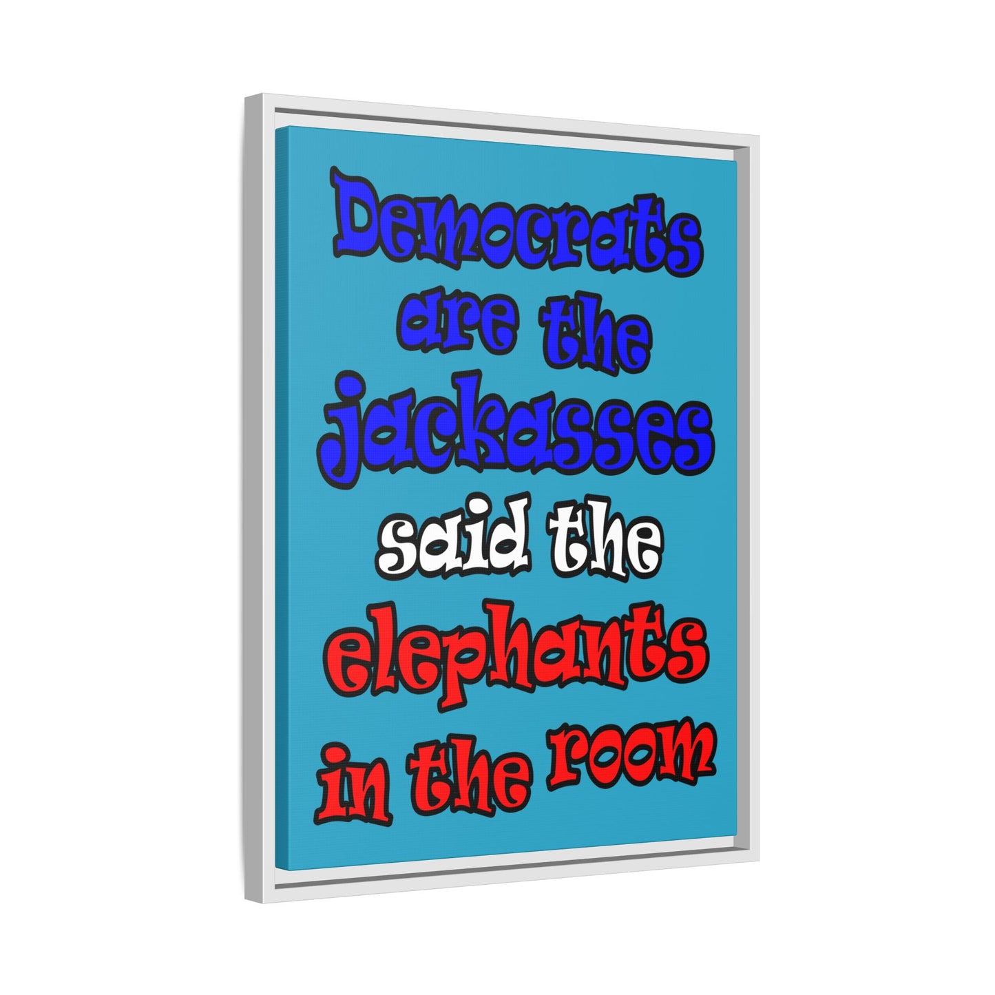 donkeys and elephants - framed canvas art (turquoise)