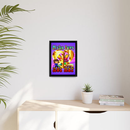 love peace - framed canvas art (purple-pink wave)
