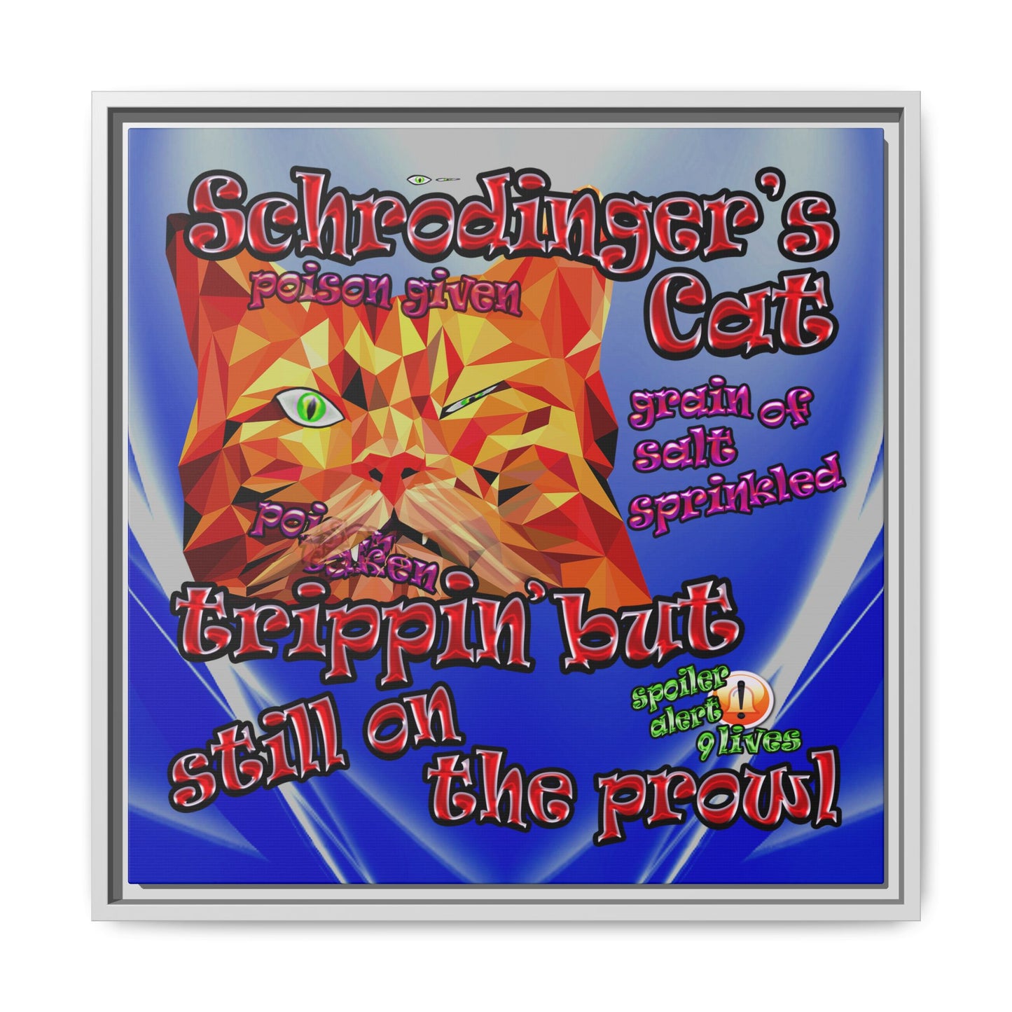 schrodinger's cat - framed canvas art (blue-white wave)