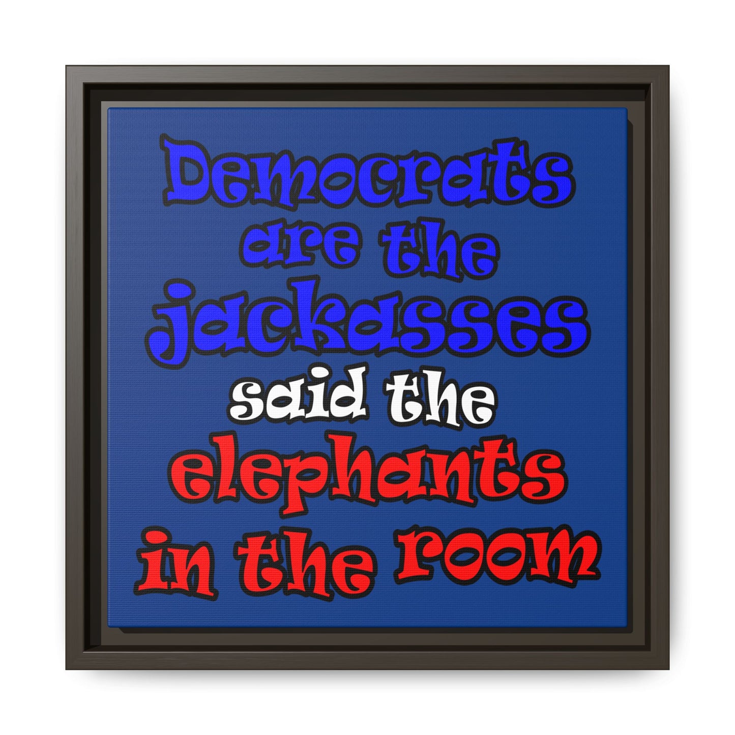 donkeys and elephants - framed canvas art (dark blue)