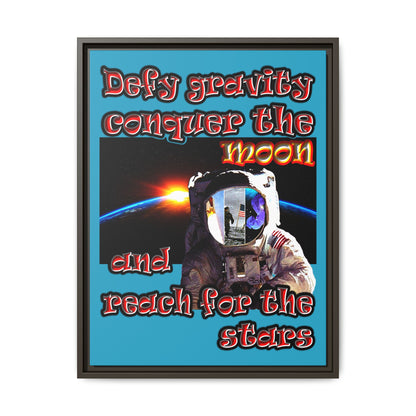 defy conquer reach - framed canvas art (turquoise)