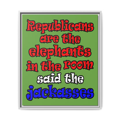 donkeys and elephants - framed canvas art (green)