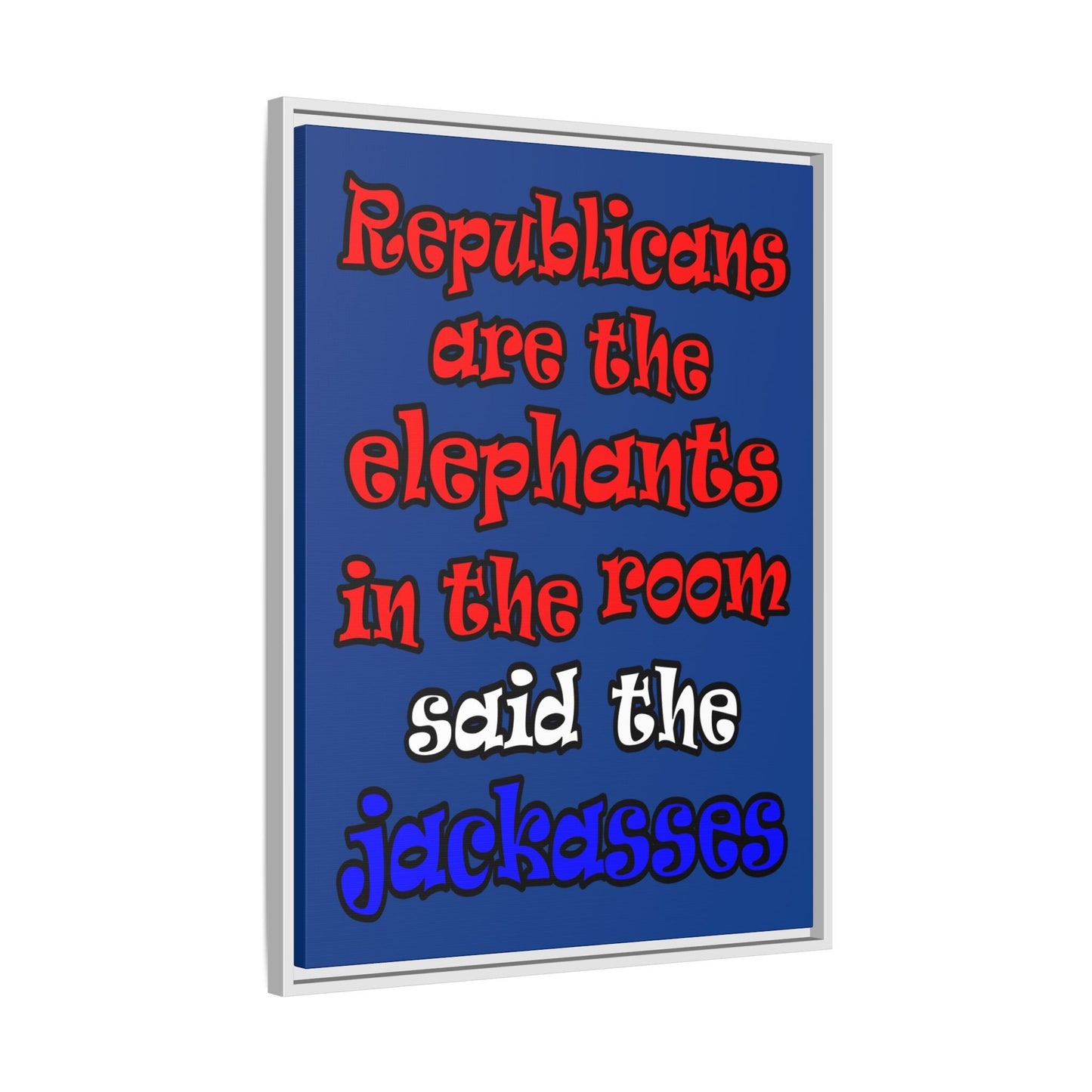 donkeys and elephants - framed canvas art (dark blue)