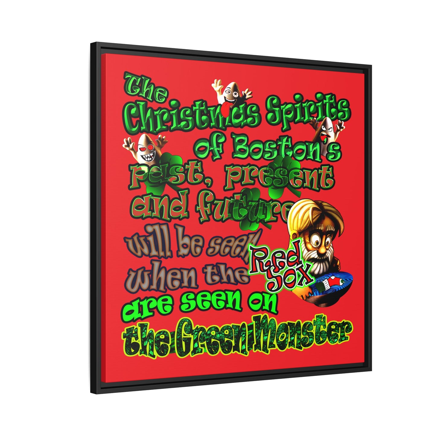 christmas spirits of boston - framed canvas art (red)