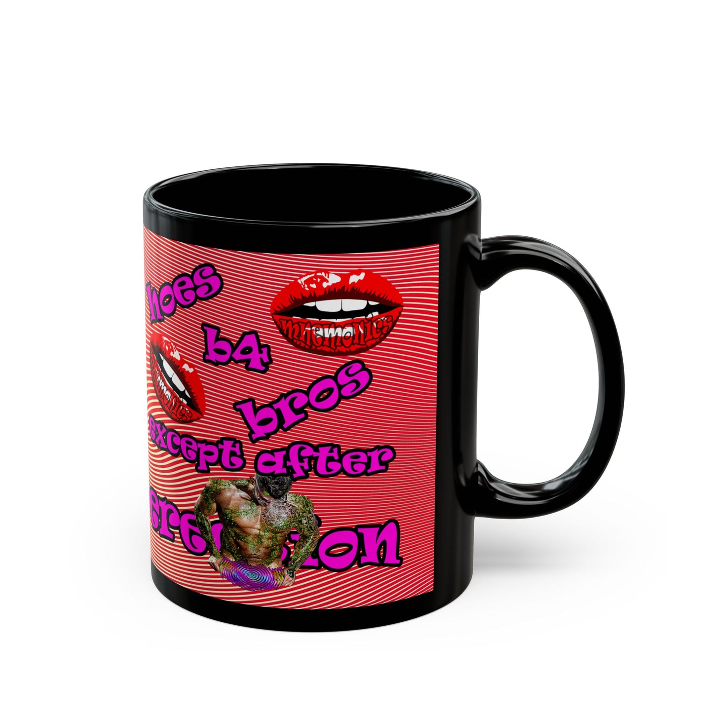 hoes b4 bros - Black Mug (yellow-orange wave)