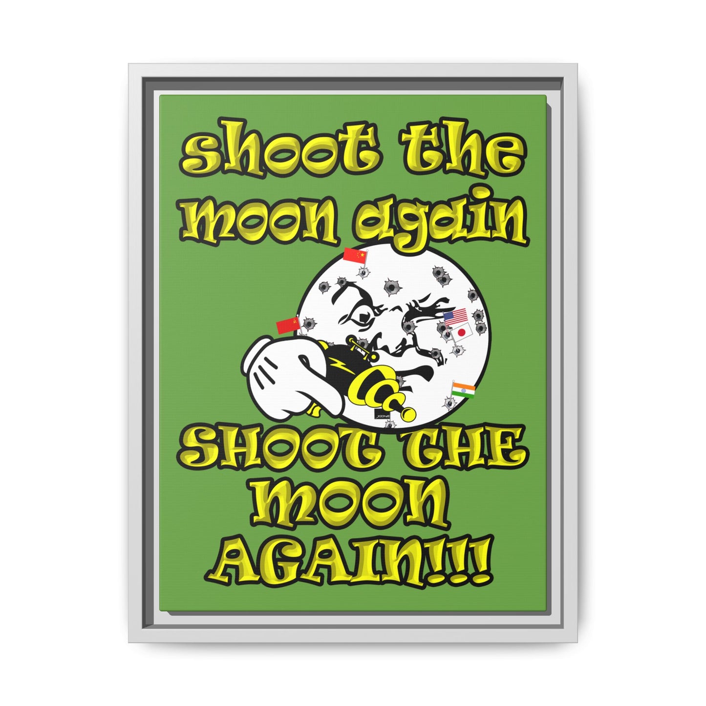 shoot the moon again - framed canvas art (green)
