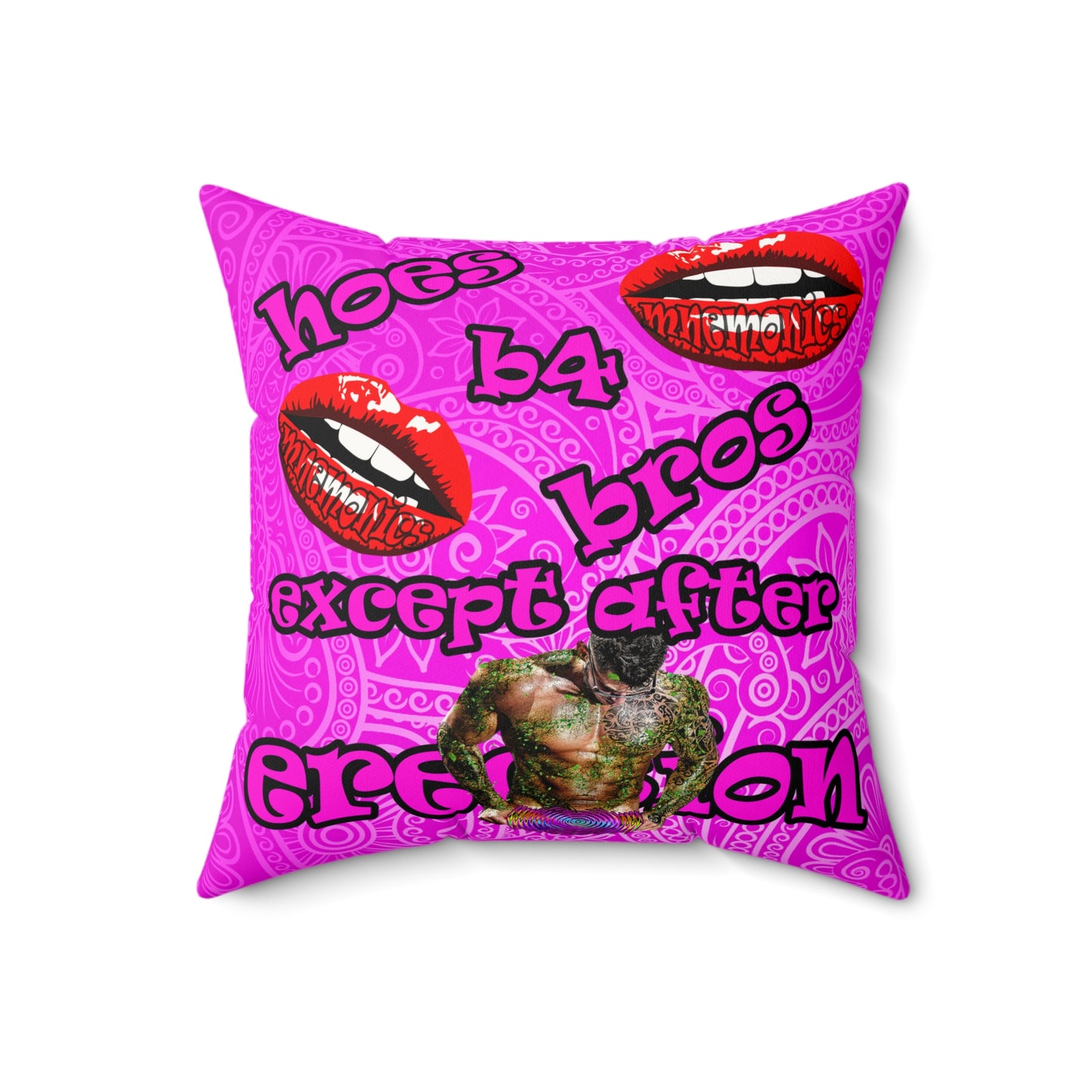 hoes b4 bros - Faux Suede Square Pillow - (pink swirl)