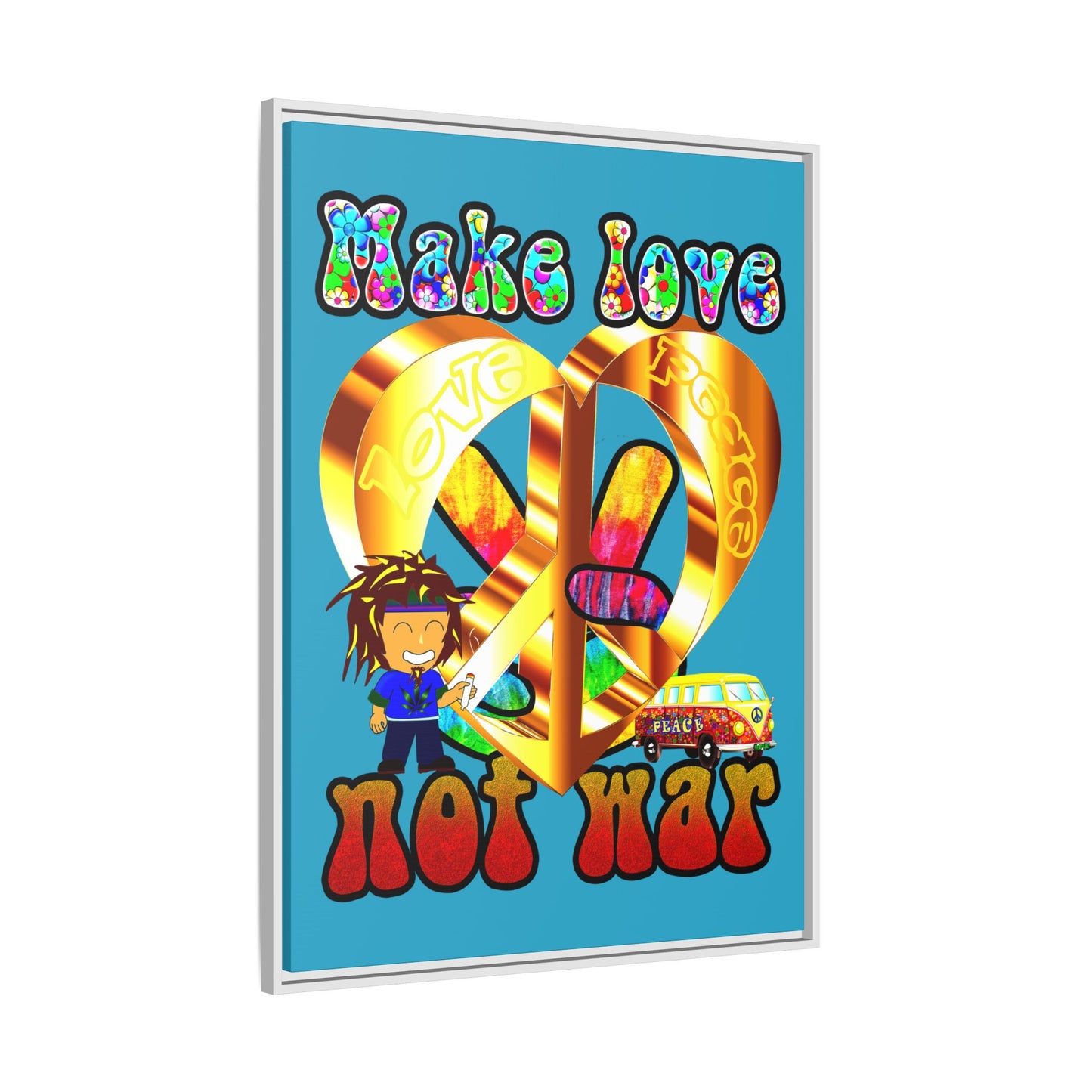 love peace - framed canvas art (turquoise)