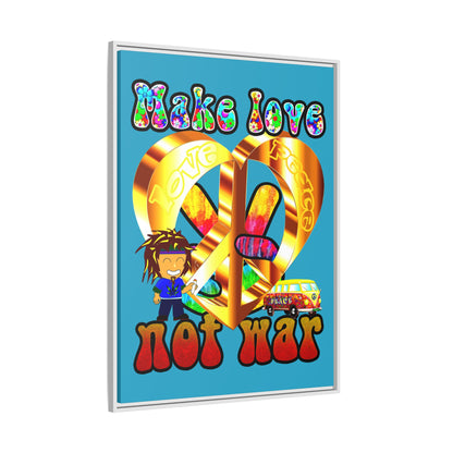 love peace - framed canvas art (turquoise)