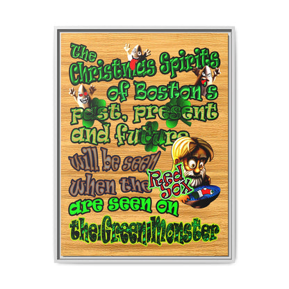 christmas spirits of boston - framed canvas art (butterscotch wood finish)