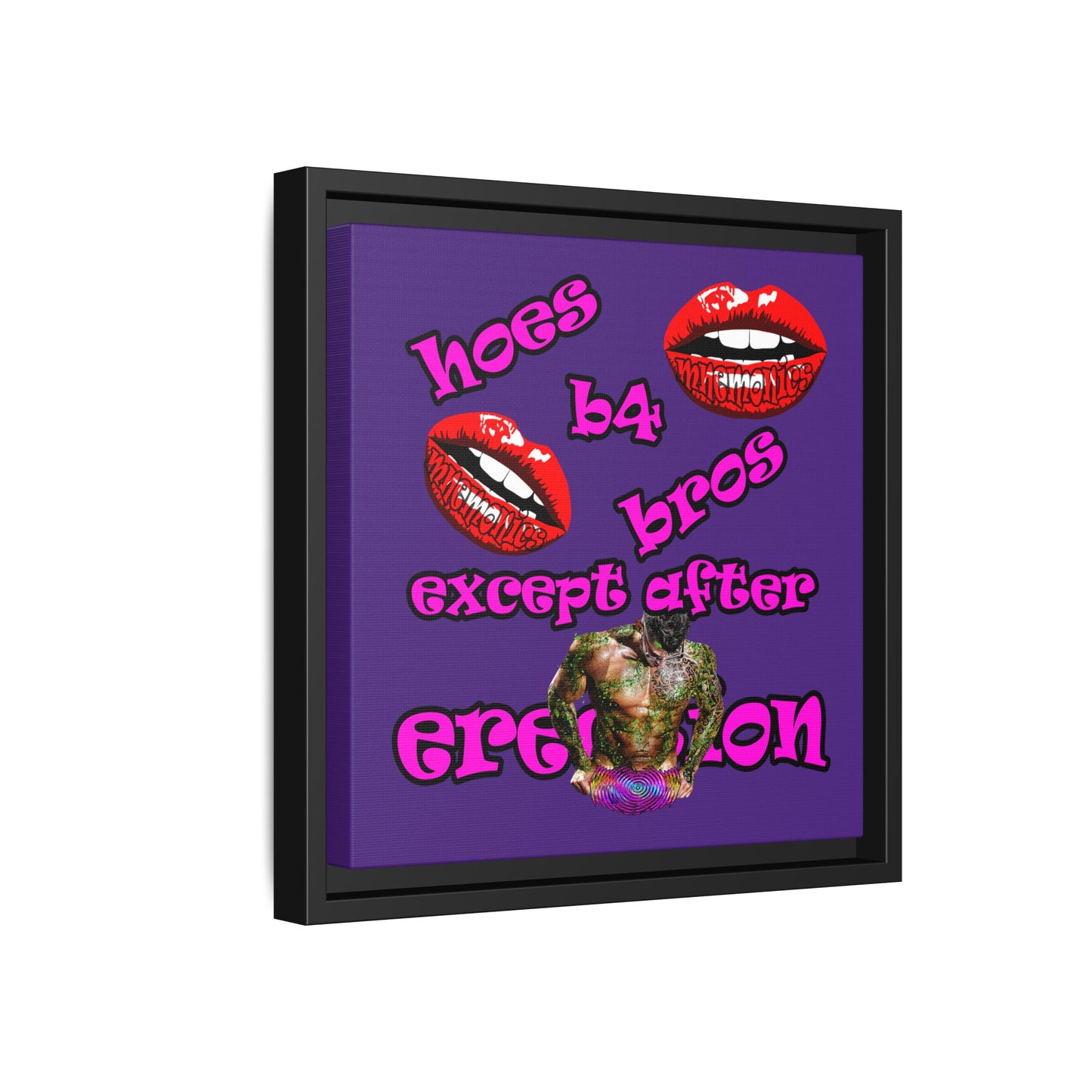 hoes b4 bros - framed canvas art (purple)