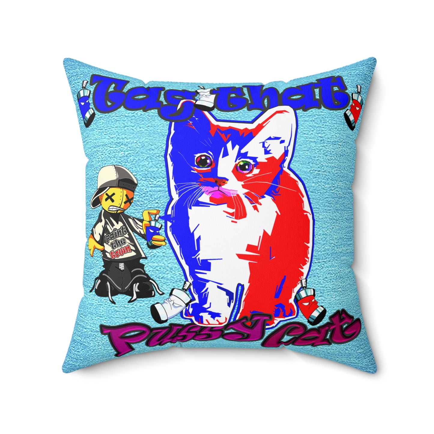 tag that - Spun Polyester Square Pillow - (faded blue)