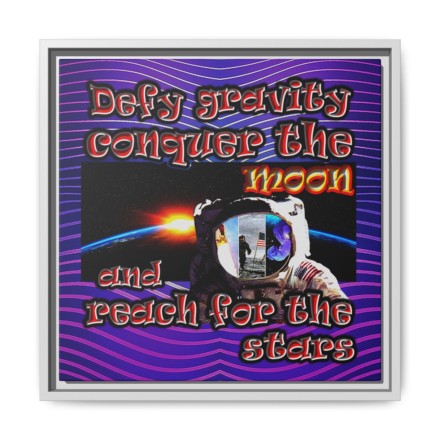 defy conquer reach - framed canvas art (purple wave)